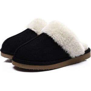 Women's Black Warm Comfy Memory Foam Slippers Closed-toe Indoor House Shoes